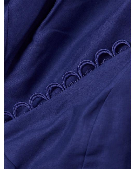 Charo Ruiz Blue Marlene Pleated Guipure Lace-Trimmed Cotton-Blend Voile Mini Dress