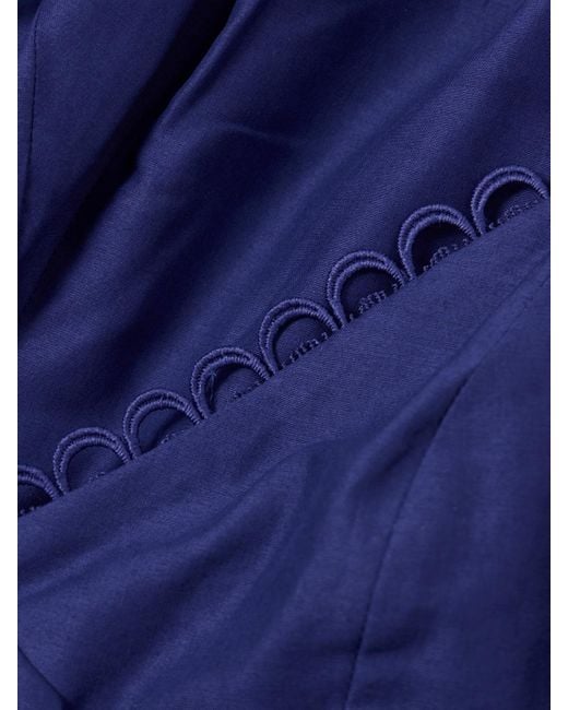 Charo Ruiz Blue Marlene Pleated Guipure Lace-Trimmed Cotton-Blend Voile Mini Dress