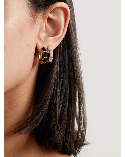 L'Atelier Nawbar Natural Bamboo 18-Karat, Mother-Of-Pearl And Diamond Hoop Earrings