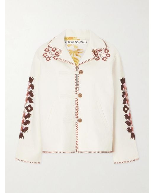 Alix Of Bohemia Natural Western Cactus Bead-Embellished Textured-Silk Jacket