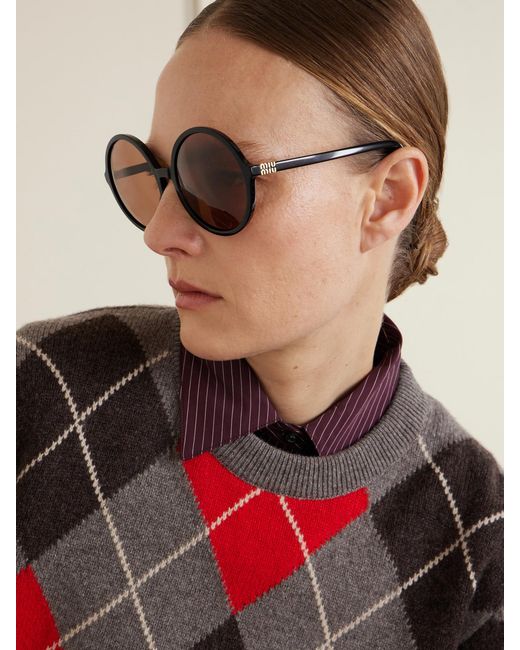 Miu Miu Natural Round-Frame Acetate Sunglasses