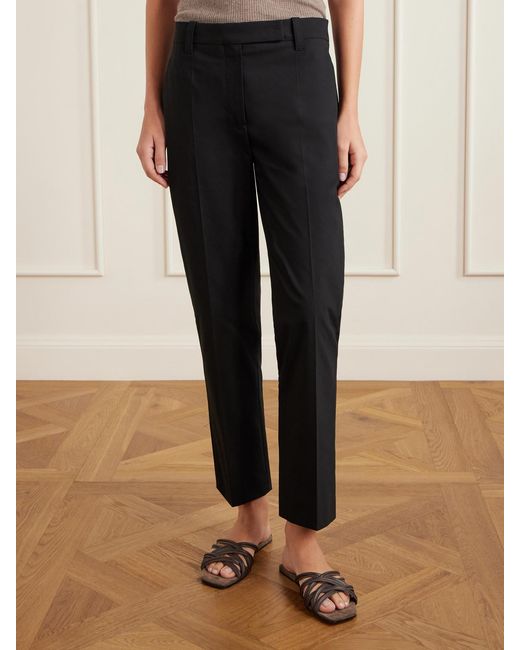 Brunello Cucinelli Black Pleated Stretch-Cotton Twill Tapered Pants