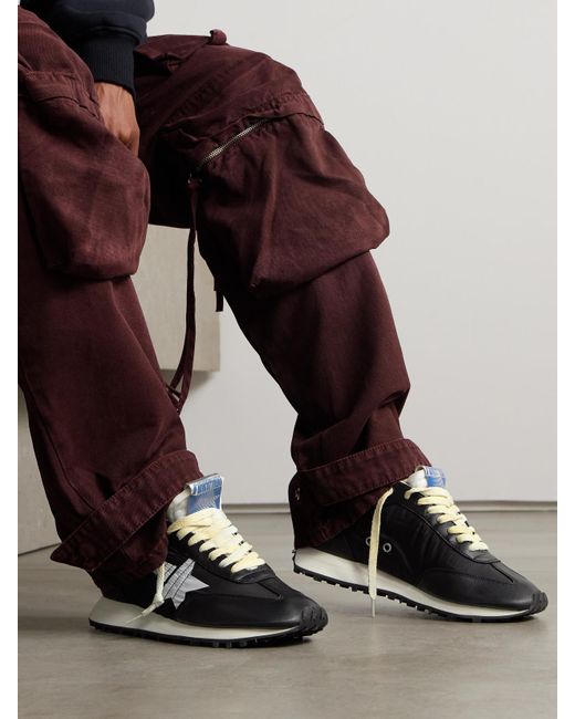 Golden Goose Deluxe Brand Black Running Marathon Leather-Trimmed Shell Sneakers