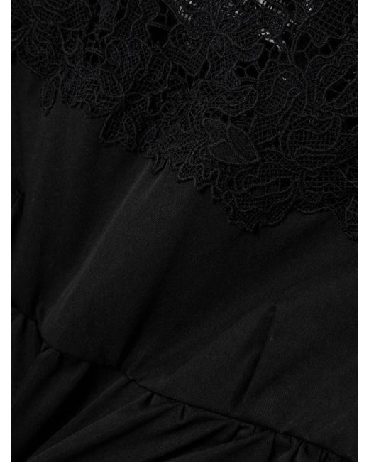 Kika Vargas Black Ivonne Guipure Lace-Trimmed Twill Peplum Top