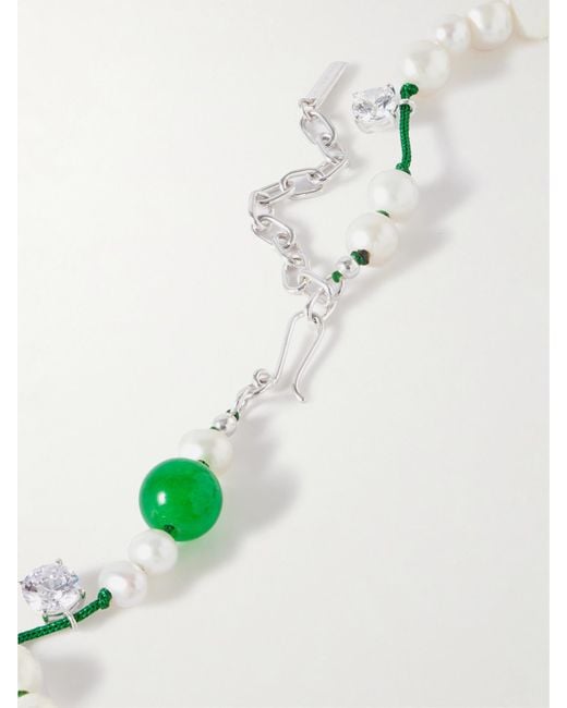 Completedworks Green Kette Aus Kordel Mit Zierperlen, Perlen, Kristallen Und Details Aus Silber