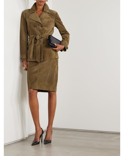 Tom Ford Green Belted Suede Skirt