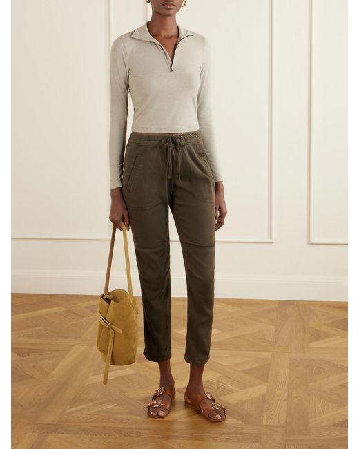 James Perse White Cropped Cotton-Blend Half-Zip Top