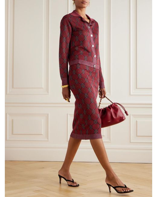 Etro Red Jacquard-Knit Cardigan