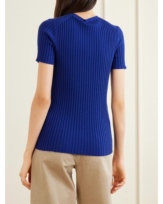 The Elder Statesman Blue Superlight Ellie Ribbed Cashmere Knitted Sweater