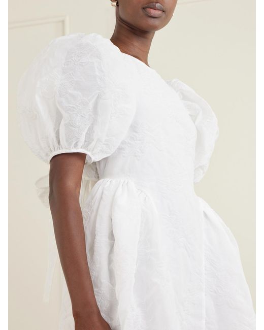 CECILIE BAHNSEN White Crinkled Papillon Matelassé Midi Dress