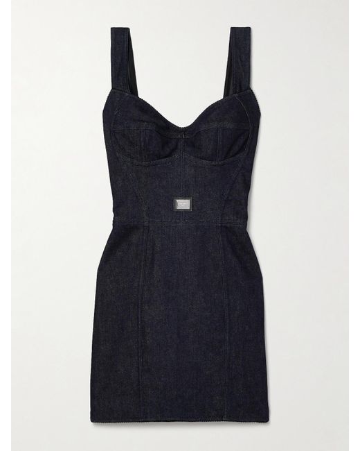 Dolce & Gabbana Black Tulle-Trimmed Denim Mini Dress