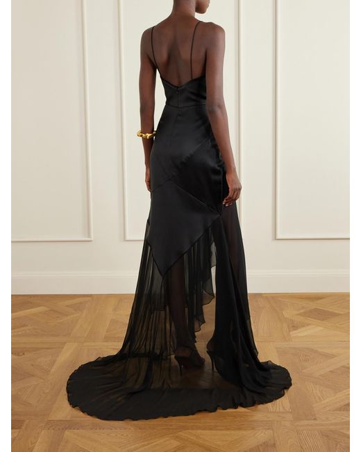 Alex Perry Black Paneled Silk-Satin And Georgette Gown