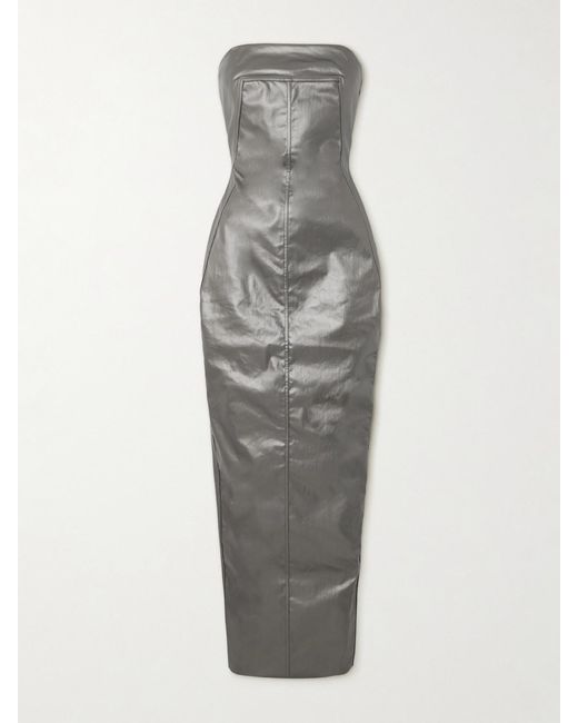 Rick Owens Gray Lido Strapless Paneled Coated-Denim Gown