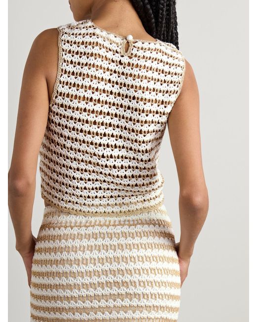 Zimmermann Natural Tallow Cropped Striped Crocheted Cotton-Blend Tank