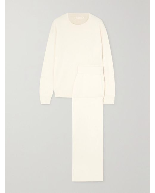 Olivia Von Halle White Carmel Silk And Cashmere-Blend Sweatshirt And Track Pants Set