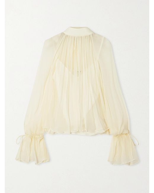 Staud Natural Roux Gathered Chiffon Blouse
