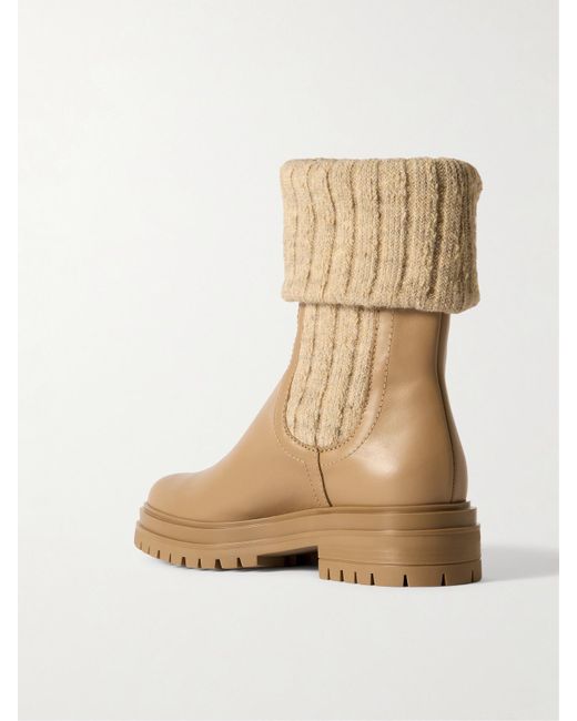 Gianvito Rossi Natural Tenney Leather And Ribbed-Knit Chelsea Boots
