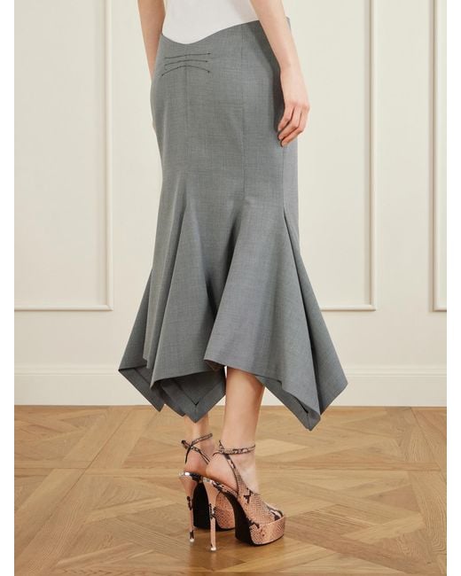 The Attico Gray Wool And Cotton-Blend Midi Skirt