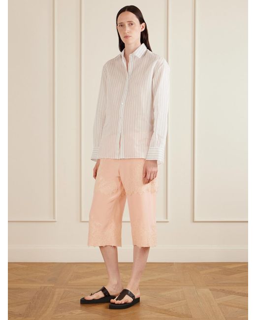 Aflalo White Auden Lace-Trimmed Silk-Satin Shorts
