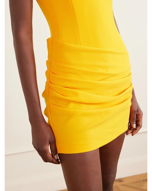 Alex Perry Yellow Strapless Draped Crepe Mini Dress