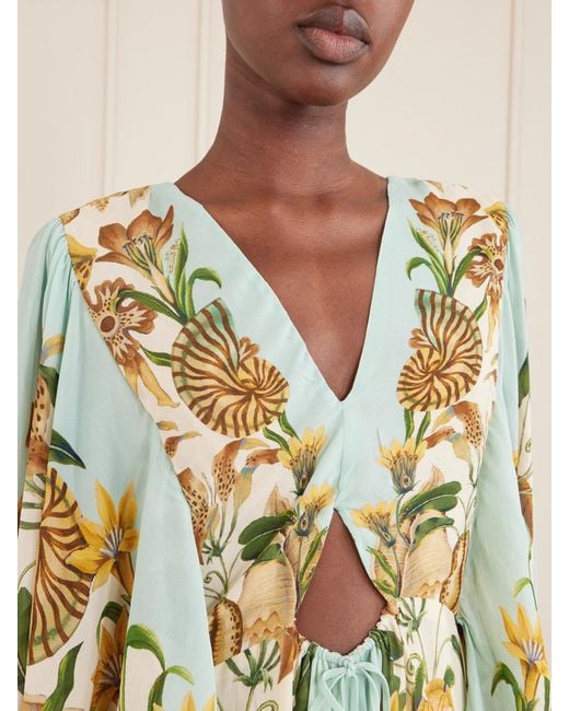 Farm Rio Metallic Marine Garden Floral-Print Crepe De Chine Maxi Dress