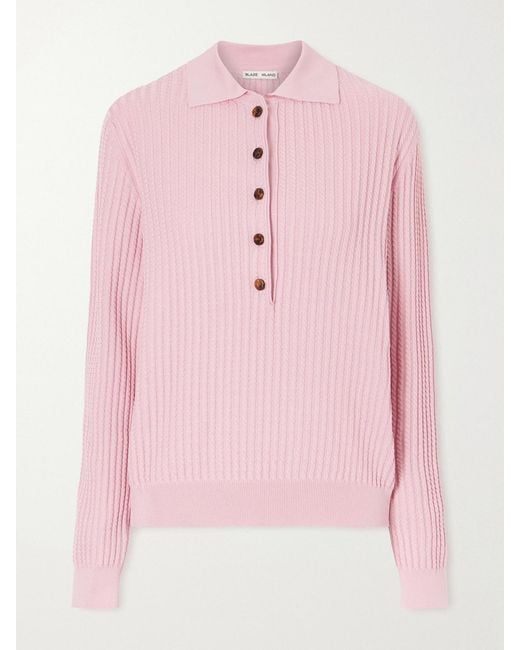 Blazé Milano Pink Alegria Cable-Knit Silk And Cotton-Blend Polo Sweater