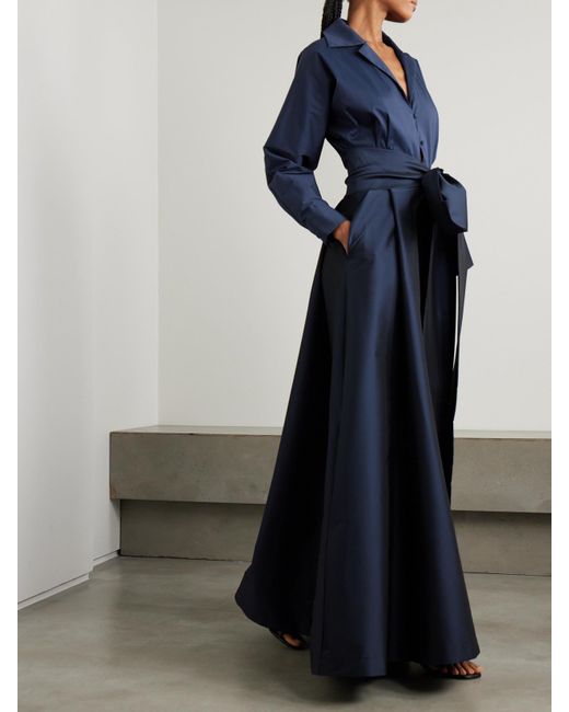 BERNADETTE Blue Beatrice Maxi-Hemdblusenkleid Aus Taft Mit Bindegürtel