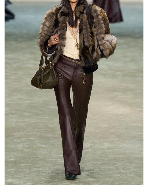 Chloé Brown Leather Flared Pants