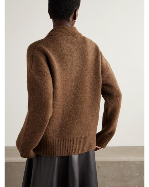 AMI Brown Intarsia Alpaca-Blend Polo Sweater