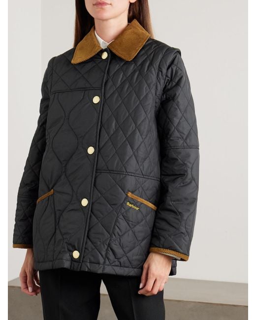 Barbour Black Lorrie Convertible Corduroy-Trimmed Quilted Shell Jacket