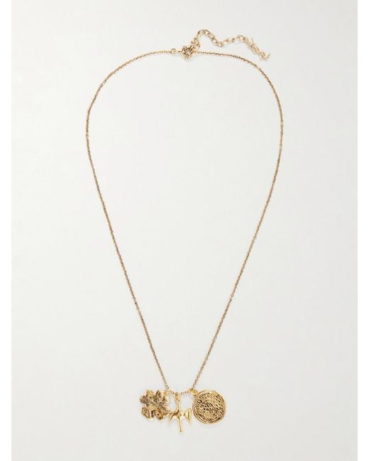 Saint Laurent White Charm Pendant-Tone Necklace