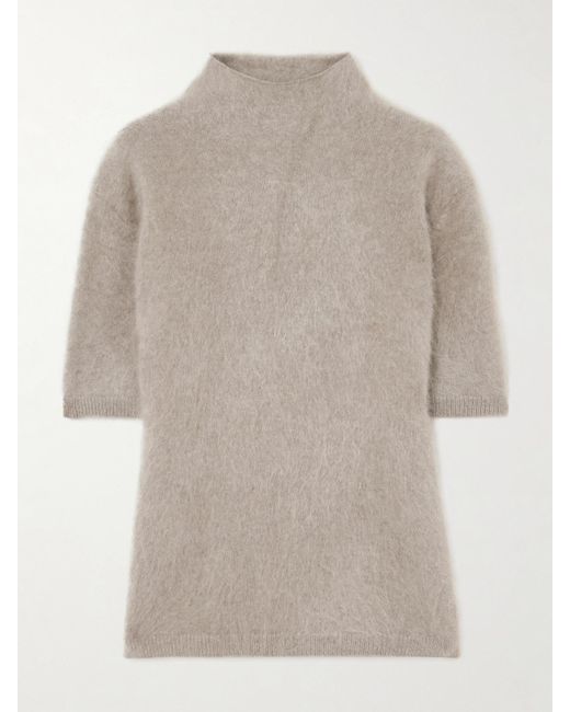 Lisa Yang White Madelene Stehkragenpullover Aus Gebürstetem Biokaschmir