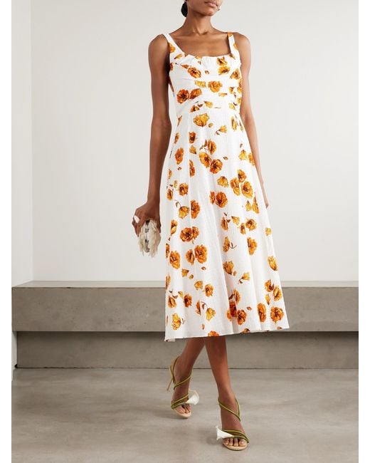 Emilia Wickstead White Verena Floral-Print Swiss-Dot Cotton-Blend Midi Dress