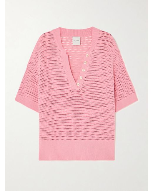 Varley Pink Callie Open-Knit Cotton Top