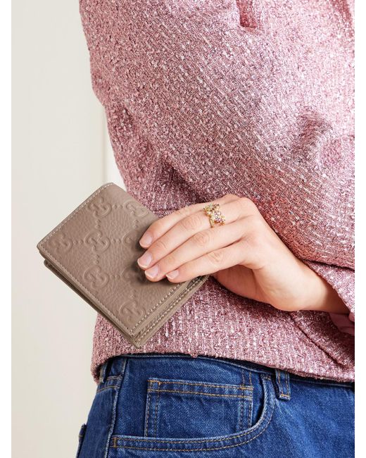 Gucci Natural Gg Emblem Mini Portemonnaie Aus Geprägtem Strukturiertem Leder
