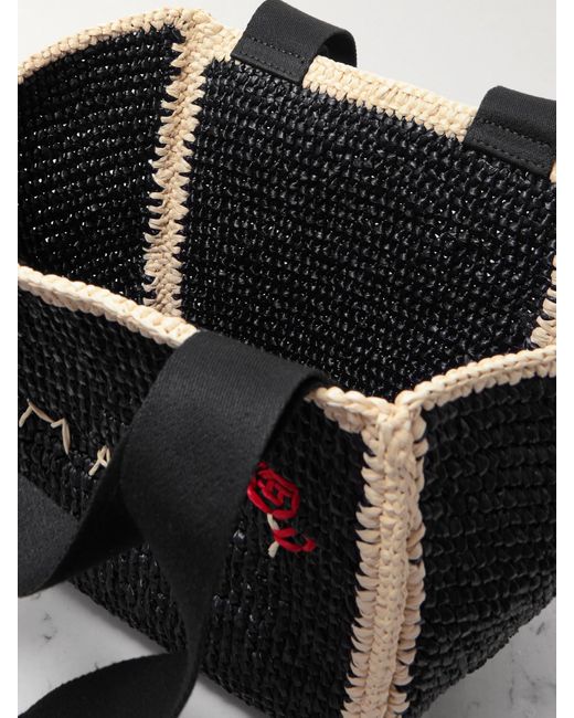 Marni Black Embroidered Webbing-Trimmed Faux Raffia Tote