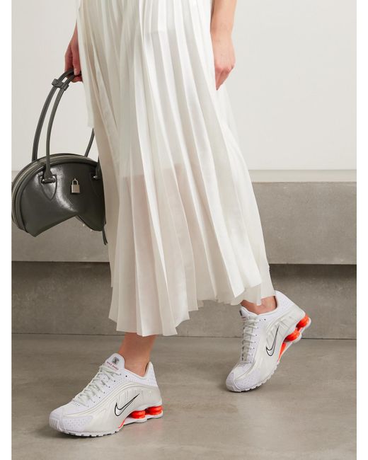 Nike Gray Shox R4 Rubber-Trimmed Shell Sneakers