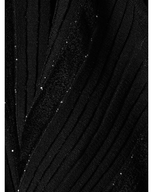 Balmain Black Off-The-Shoulder Glittered Velvet And Ribbed-Knit Top