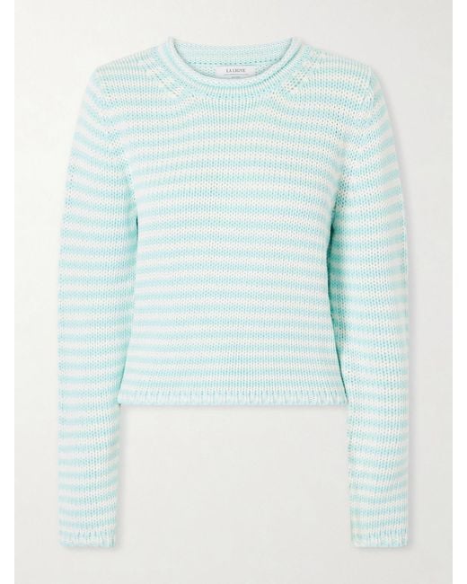 La Ligne Blue Mini Marina Cropped Striped Cotton Sweater