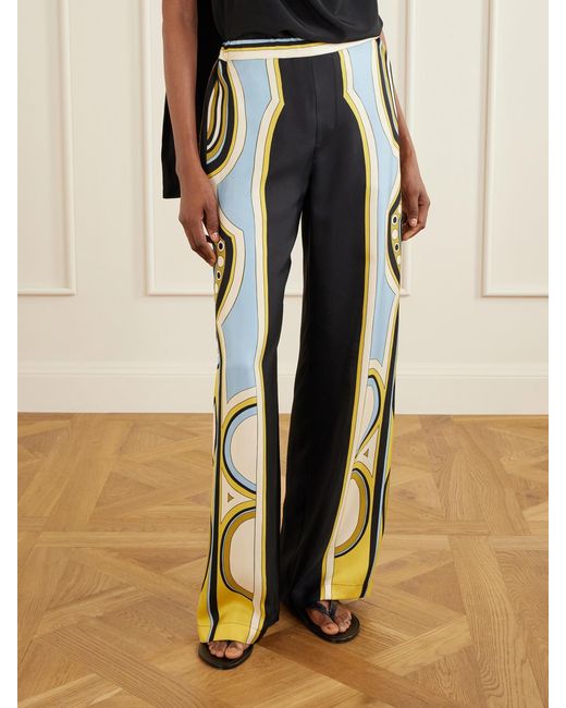 LaDoubleJ Blue Club Printed Silk-Twill Wide-Leg Pants