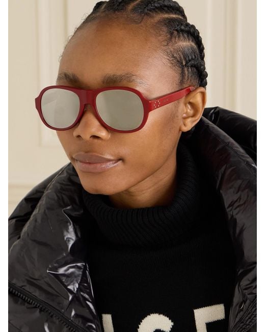 Céline Pink Aviator-Style Acetate And Leather Sunglasses