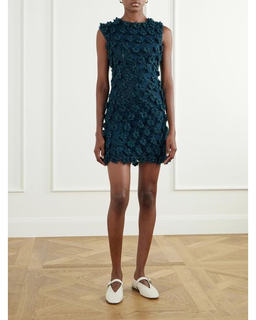 PAULINE DUJANCOURT Blue Amber Layered Floral-Appliquéd Crochet And Organza Mini Dress