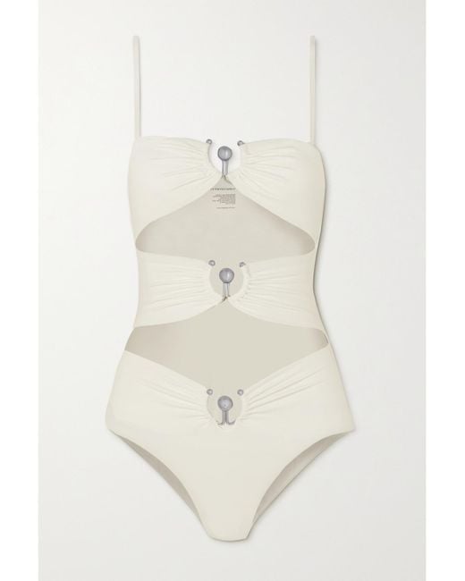Christopher Esber White Embellished Cutout Swimsuit
