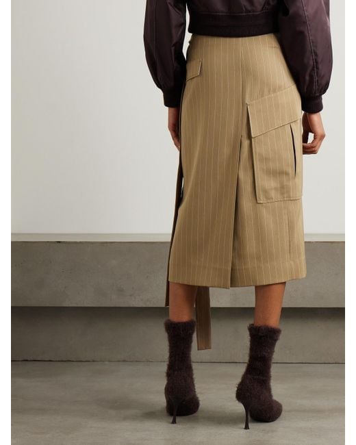 Jupe Midi Portefeuille En Serge De Laine À Fines Rayures Et À Liens Victoria Beckham en coloris Natural