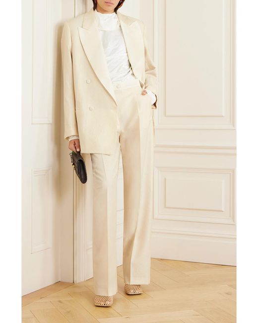 Etro Natural Pleated Cotton And Wool-Blend Jacquard Wide-Leg Pants