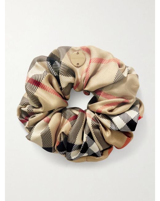 Burberry Natural Embellished Checked Silk Scrunchie