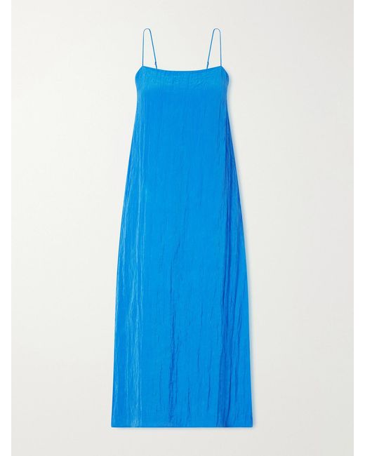 Tibi Blue Crinkled Satin Midi Dress