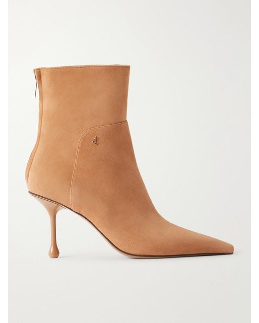 Jimmy Choo Brown Cycas 80 Logo-Embellished Suede Ankle Boots