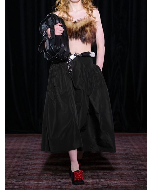 Simone Rocha Black Pleated Taffeta Midi Skirt