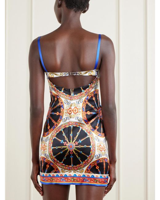 Dolce & Gabbana White Caretto-Print Satin Mini Dress